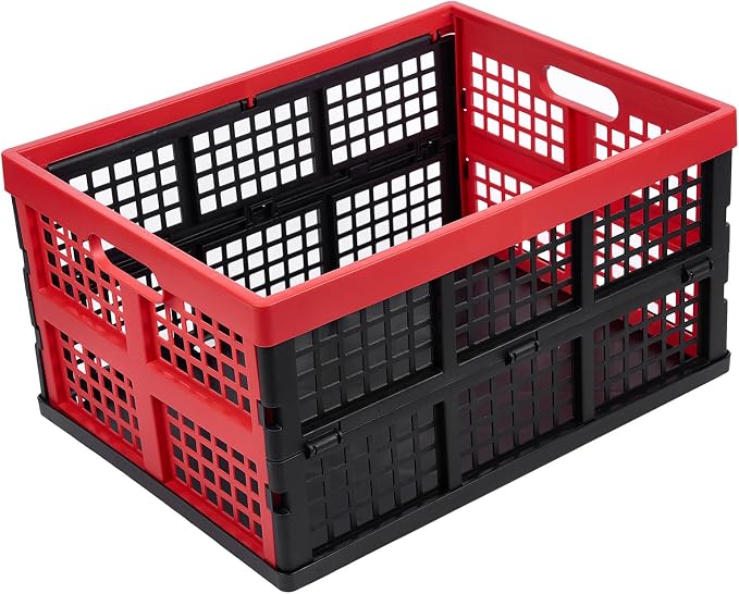 Aebeky 3-Pack Plastic Collapsible Storage Crates-30L,Foldable Plastic Crates for Storage (Black+Red) - Image 2