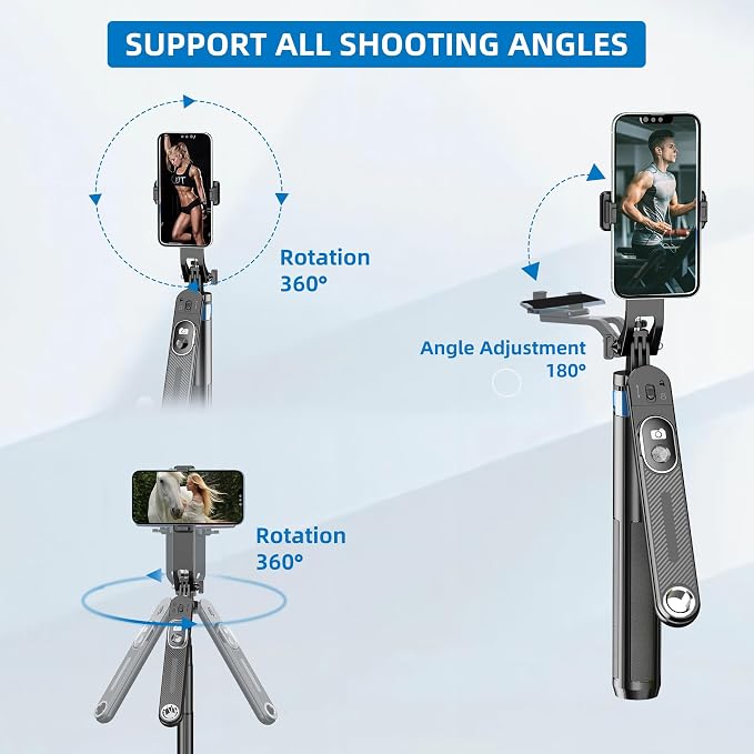 Selfie Stick Phone Tripod-71 Cell Phone Holder with Remote | 1/4" Screw Thread Adapter, Travel Tripod for Recording, Video and Picture, Compatible with iPhone, Android, Camera & Gopro - Image 3