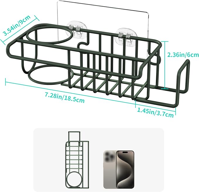 HapiRm Sink Caddy Sponge Holder - No Drill Sponge Holder for Kitchen Sink, Rustproof and Waterproof Kitchen Organizer - Green - Image 5