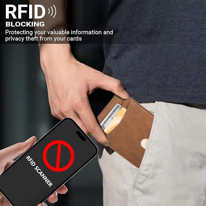 VATAN Wallet for Men Slim RFID Blocking Leather Credit Card Holder Wallet for 15 Cards, Bifold Minimalist Thin Wallet with 2 ID Windows & Cash Slot, With Gift Box (Crazy Horse Brown) - Image 8