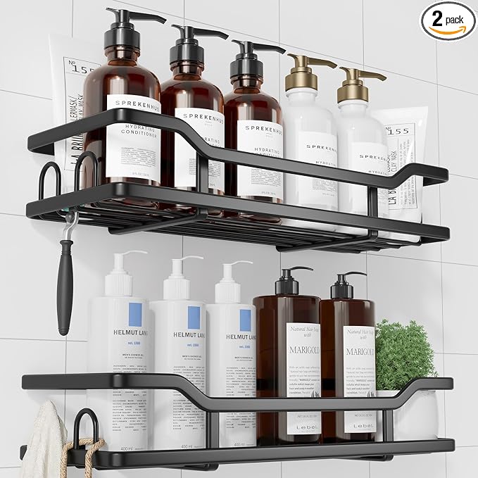 Kitsure Shower Caddy, Adhesive Shower Organizer, X-Large, Black | Stainless Steel Shelf for Inside Shower, No Drill Bathroom Organizers and Storage, Home Decor Accessories by Kitsure