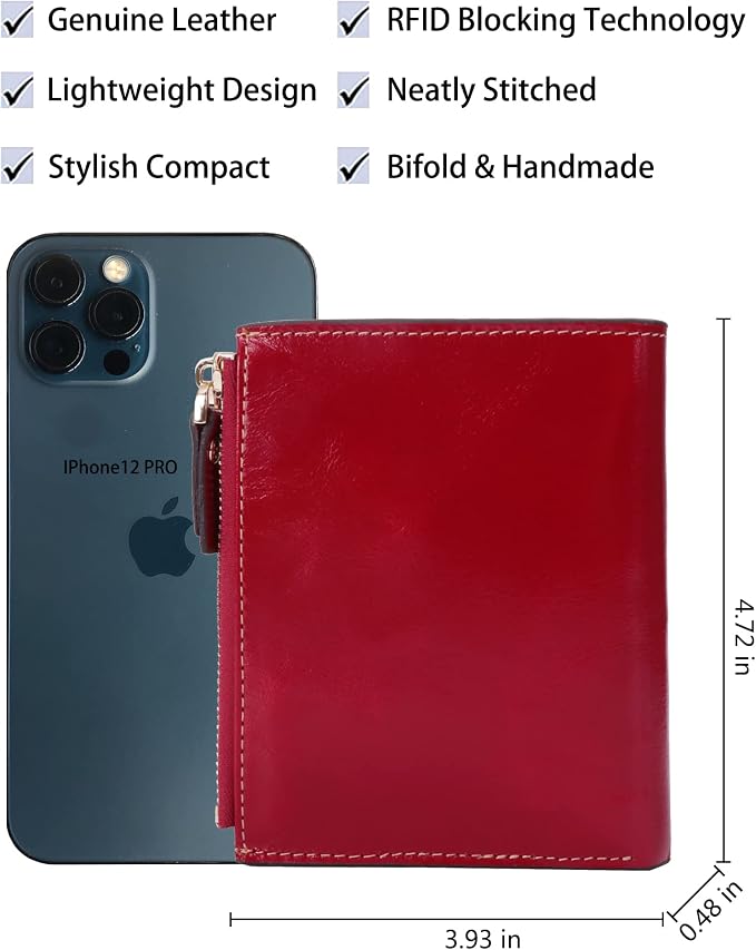 Women's RFID Blocking Leather Small Compact Bi-fold Zipper Pocket Wallet Card Case Purse with id Window - Image 4