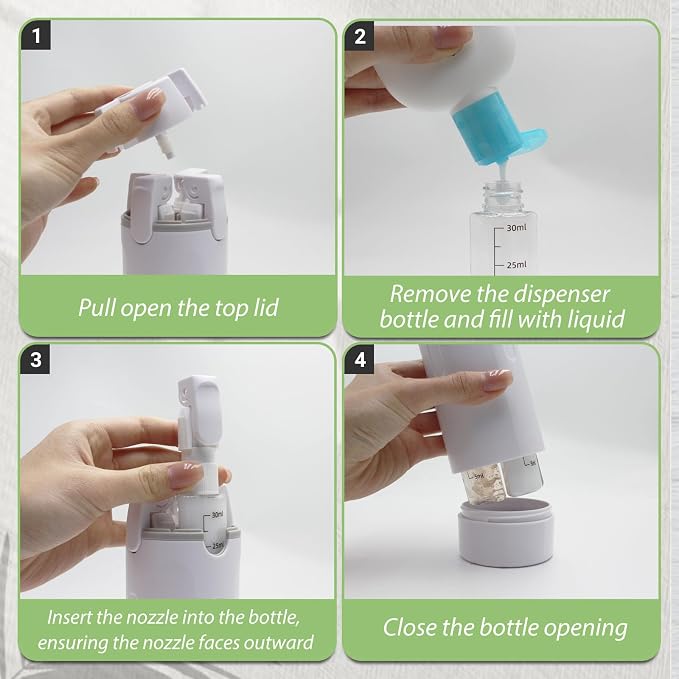 4 in 1 Travel Dispenser Bottle with Cleaning Brush,4 Pack 30ml Leak Proof Refillable Travel Size Toiletries Containers for Shampoo Conditioner,Portable Travel Bottles Set for Vacation Camping & Gym - Image 4