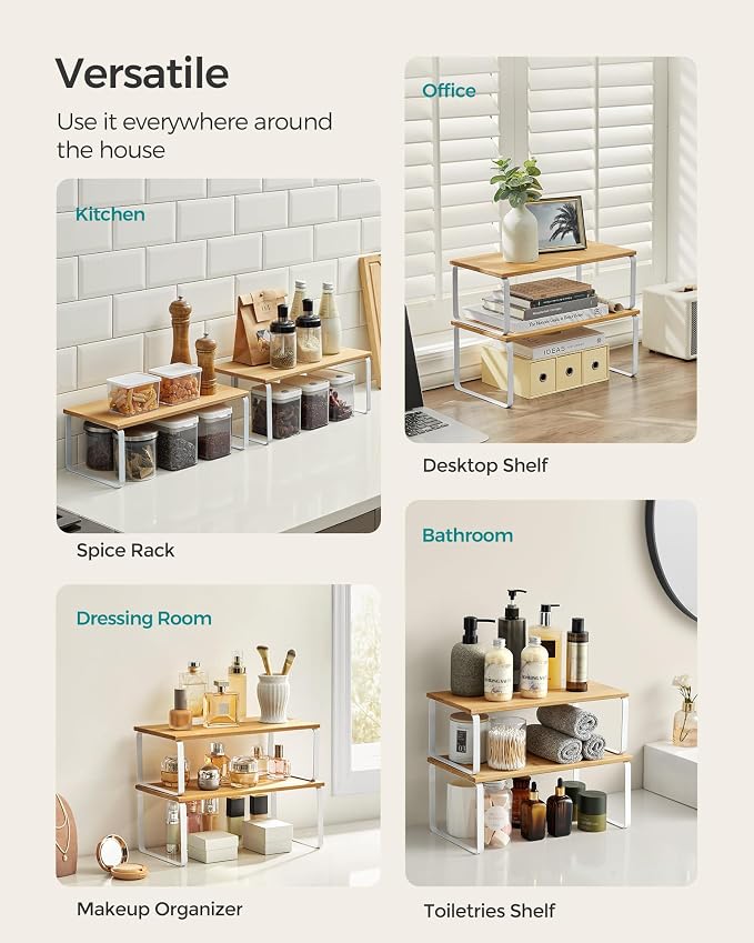 SONGMICS Cabinet Organizer Shelf, Set of 4 Spice Rack, Kitchen Storage | Nightstand with USB Ports and Outlets, for Living Room, Bedroom, Plug-in, 11.8 x 13.4 x 22.8 Inches, Chestnut Brown and Black - Image 4