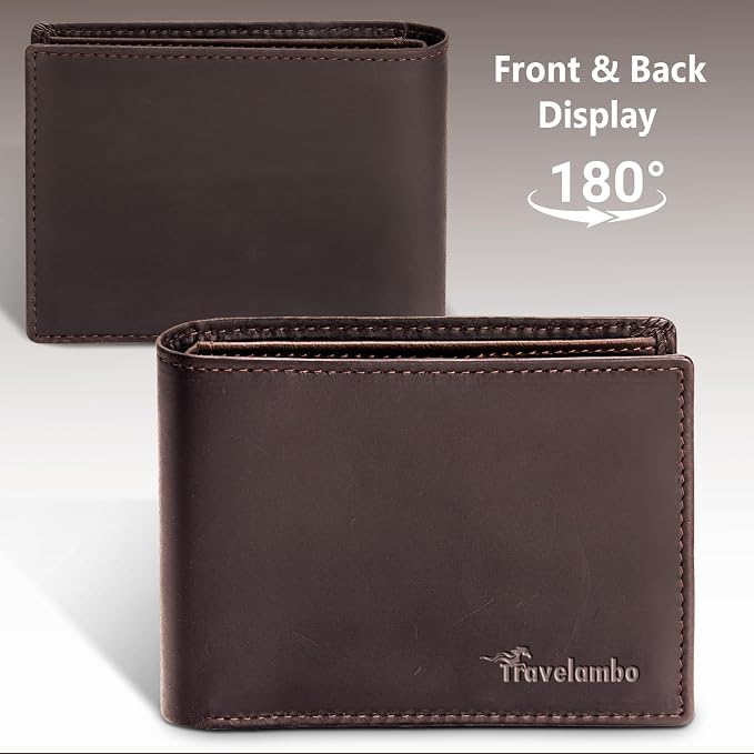 Travelambo Leather Wallet for Men, Slim Minimalist RFID Credit Card Holder | Mens Thin Bifold Pocket Wallet, Gift for Father, Brown - Image 6