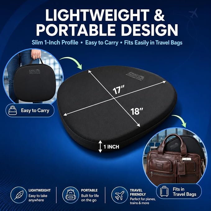 Travel Seat Cushion with LiquiCell® Membrane (Now Upgraded) - Thin Orthopedic Cushion for Sciatica, Tailbone, Back Pain Relief – Lightweight Foldable | Car, Truck, Airplane, Office & Home - Image 6