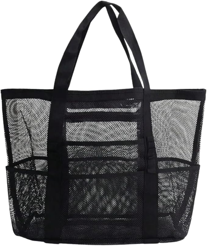 Mesh Beach Tote Bag Large Capacity Pool Gym Laundry Tote Foldable with Pockets Lightweight Travel Bag by HEROWORLD