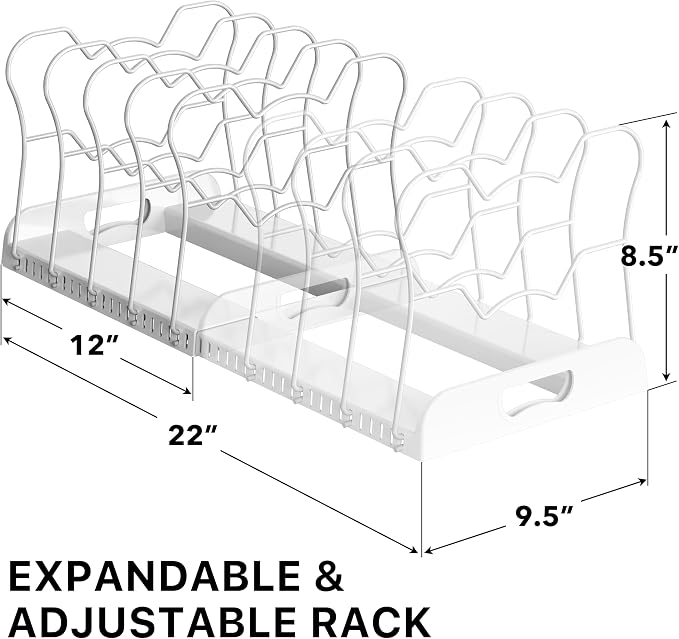 Simple Houseware Expandable Pan Rack 10 Adjustable Compartments, White | Kitchen Cabinet Organizer for Pots, Pans, Lids & Bakeware - Pantry & Countertop Storage - Image 2