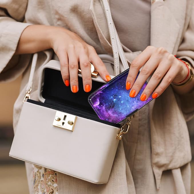 Credit Card Holder, Mini Aluminum Card Wallet RFID Blocking Slim Metal Hard Card Case for Women Men, Galaxy - Image 7