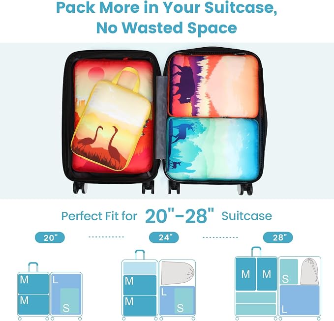 Cambond Compression Packing Cubes for Travel - 4 Set National Park Pattern | 4 Set Keep Clothes Sorted, Easy to Find with Color-Coded Sizes, Compression Zip Design, Lightweight, Luggage Space Tidy - Image 7