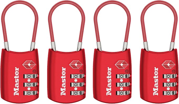 Master Lock TSA Approved Combination Luggage Lock, 4-Pack, 4688REDEC4 | TSA Accepted Set Your Own Combination Travel Lock for Suitcases, Backpacks, Airport Security, Resettable 3-Digit Lock - Image 3