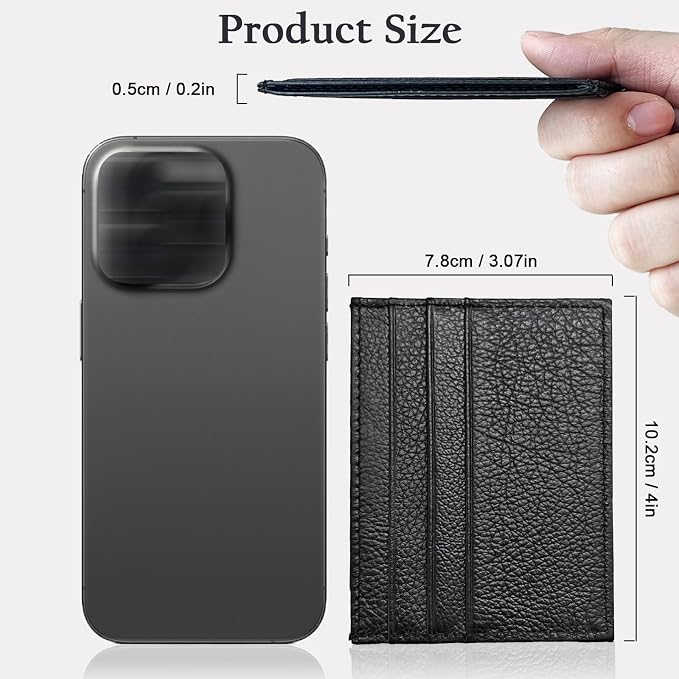 WOXVM Credit Card Holder Wallet RFID Blocking Slim Credit Card Cases Holder Premium Leather Minimalist Front Pocket Small Wallet with 6 Card Slots and 1 Pockets for Men Women (Black) - Image 2
