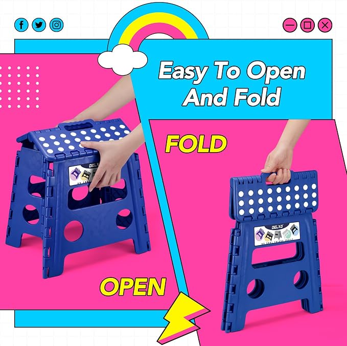 Delxo Folding Step Stool 13 Inch,300 Lbs Step Stool for Adults Blue | Foldable Step Stool 13",Non-Slip Foot Stools with Handle,Lightweight Collapsible stools for Kitchen,Bathroom,Bedroom,Garden - Image 7