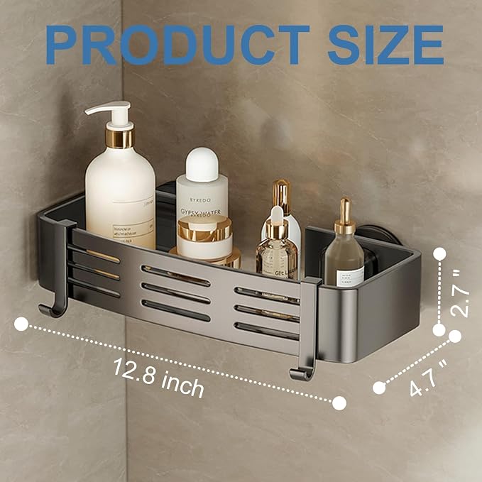 2Pcs Suction Cup Shower Caddy,Upgrade Extra-Strong Suction Shower Shelves with Hooks,No Drilling Waterproof & Rustproof Bathroom Organizers and Storage,Reusable Shower Racks for Shampoo and Toiletries - Image 2