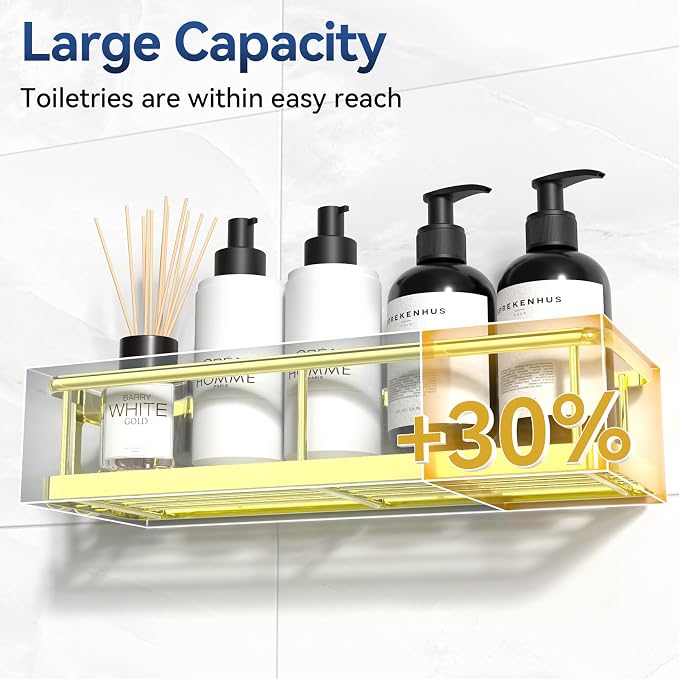 Shower Caddy Adhesive, Rustproof Shower Organizer with Soap Holder, Large Capacity Shower Shelves for Inside Shower, No Drilling Bathroom Organizers and Storage for Home Decor（3 Pack Gold） - Image 3