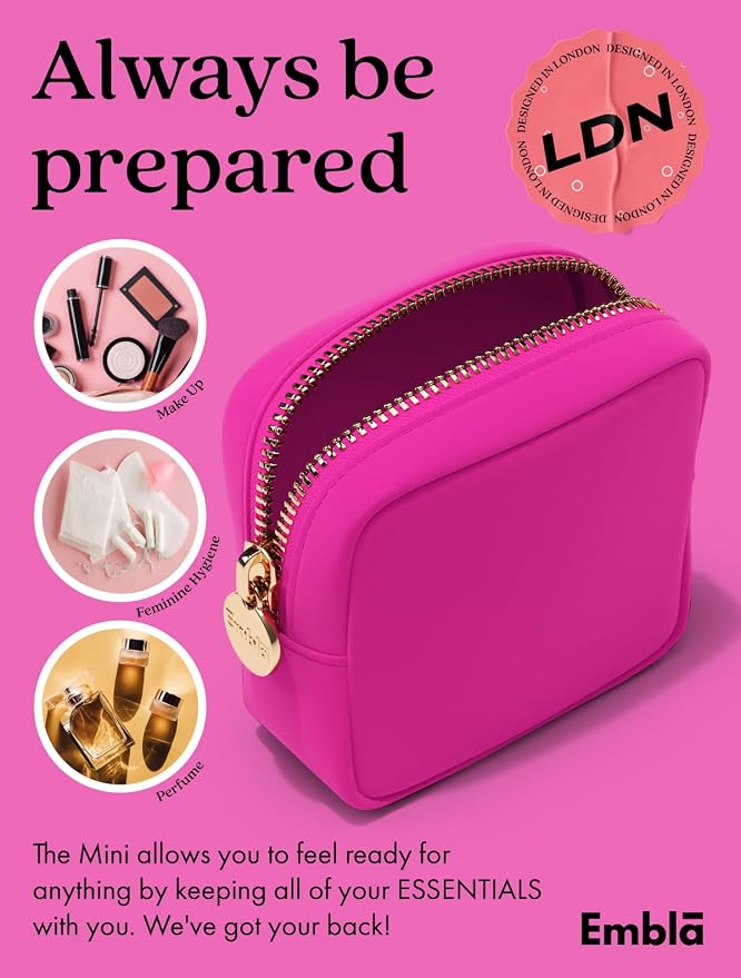 Embla Makeup Bag Travel Cosmetics Pouch and Toiletry Bag, Nylon Zipper Pouch Purse, Cute Make Up Organizer Storage Tote for Women Girls, Waterproof Travel Skincare Case, Small Makeup Bags, Fuchsia - Image 4
