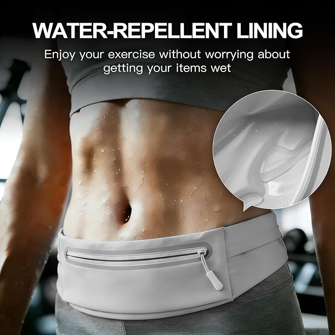 Slim Running Belt for Women Men,Phone Holder Waist Pack,Runners Fanny Pack | No-Bounce ,Sweat-Proof Pocket,Travel Money Pouch for Gym/Hiking/Cycling,Three pocket,Two Highly Reflective Strips - Image 5