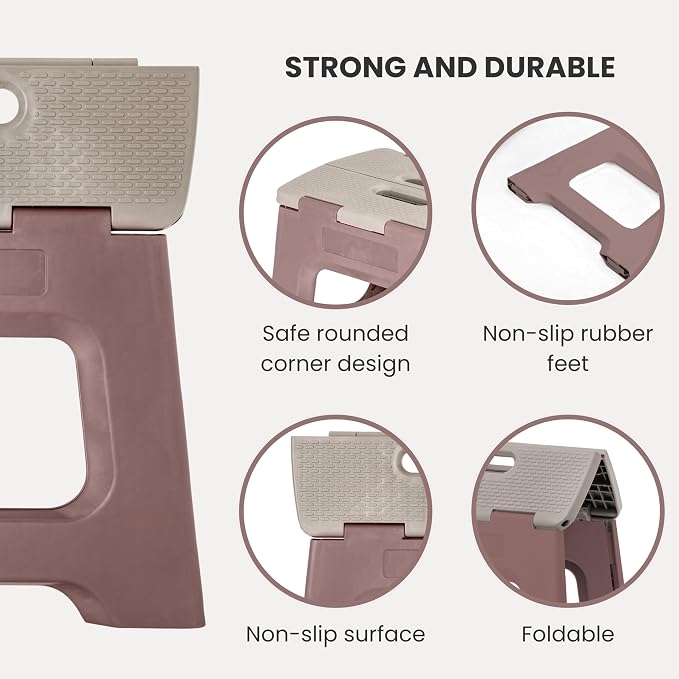 Vigar Compact Foldable Step Stool, 10-1/2-Inch, Brown | For Adults, Up to 330 Pound, Lightweight Stool, Non-Slip, Folding Design, Compact Size, Easy to Store - Image 4