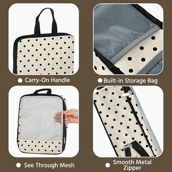 7 Pcs Compression Packing Cubes for Travel, Waterproof Suitcase Luggage Backpack Organizer with Toiletry Bag Travel Essentials for Women/Men-Polka Dots - Image 4