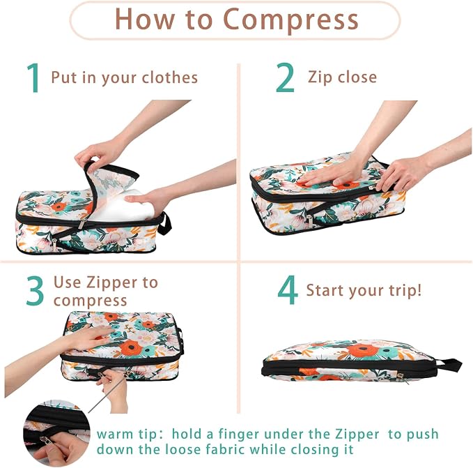 6 Pcs Compression Packing Cubes for Travel, Waterproof Luggage Organizer Washable Storage Bags Set - Packaging Cubes for Backpack Travel and Carry-Ons - Image 3