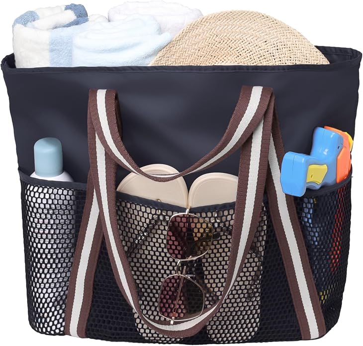 F-color Waterproof Beach Bags for Women - Machine Washable Travel Tote Bag with Zipper Cruise Swim Vacation Essentials - Image 9