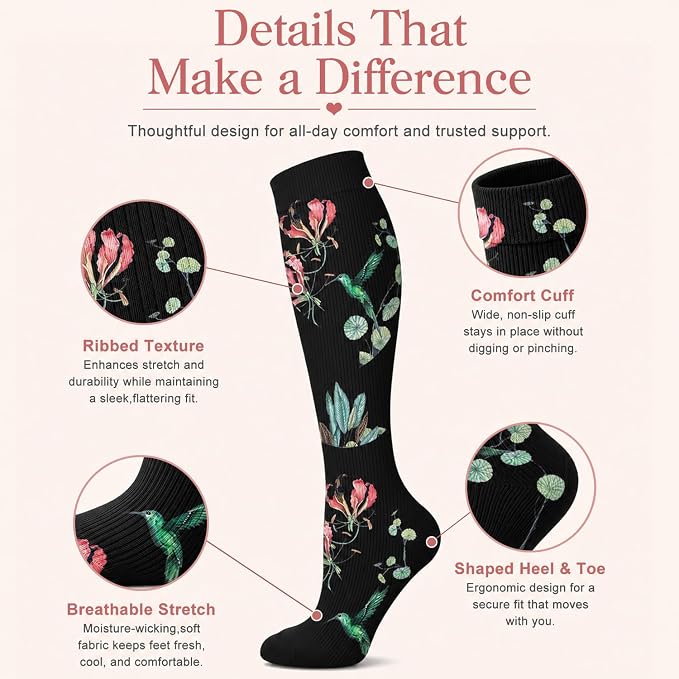 4 Pairs-Compression Socks for Women&Men Circulation-Best Support for Nurses,Running,Athletic - Image 6