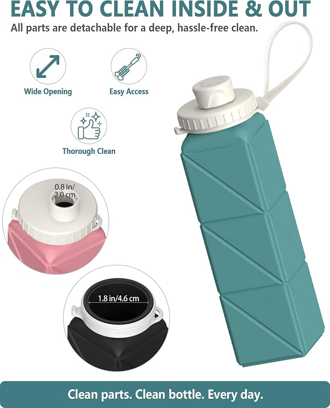 BEAUTAIL Collapsible Water Bottles 21oz/610mL, Silicone Travel Water Bottle | BPA Free, Leakproof & Reusable, Foldable Water Bottle for Traveling, Hiking, Cycling, Gym, School, Sports, Outdoor, 3-Pack - Image 5