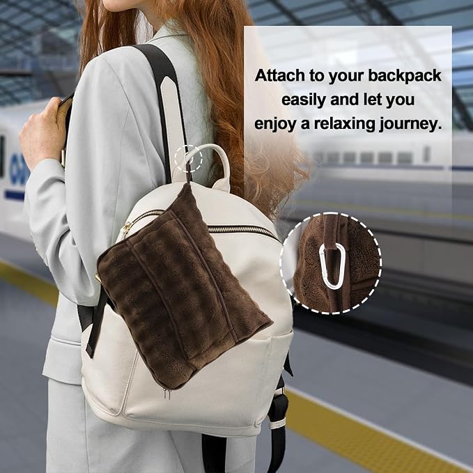 Soft Cozy Travel Blanket for Airplane Train and Car, Brown | Lightweight, Blanket or Pillow 2 in 1, Compact with Portable Bag Pillowcase, with Luggage Sleeve and Backpack Clip - Image 5