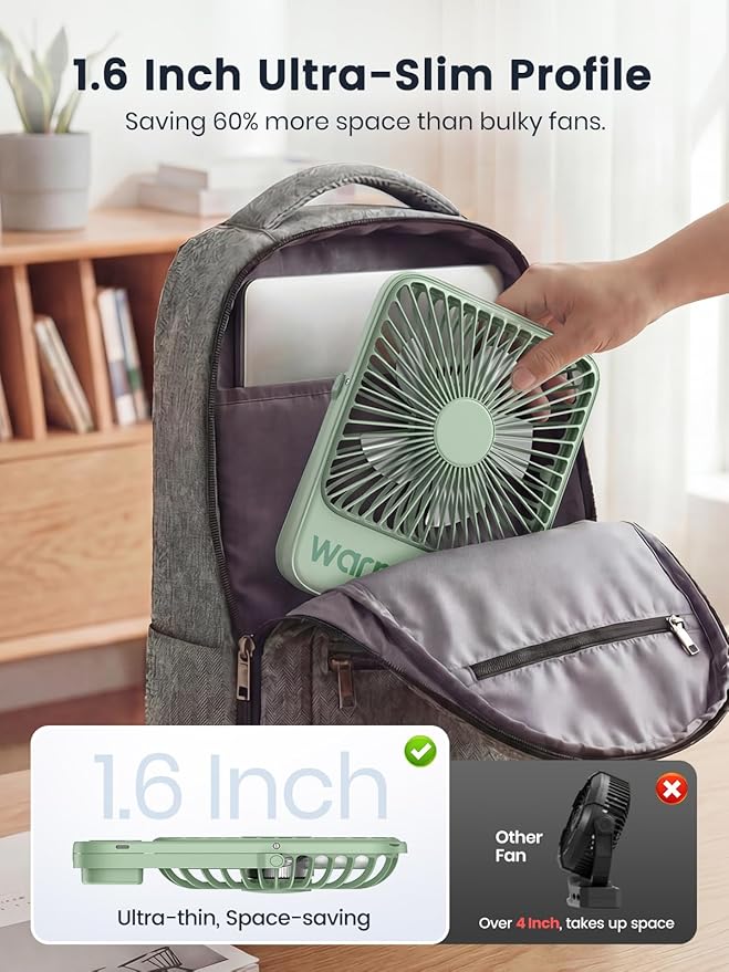 Warmco D3 Portable Travel Fan 10000mAh, Ultra-Slim, 24H Runtime | Quiet 7-Inch Rechargeable Desk Fan, Digital Display For Camping, Office, Bedroom & Cruise - Image 3