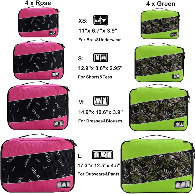 Packing Cubes large Luggage Organizers Bags For Travel Organizing Clothes | Mixed Color 8 Set Suitable family or two-person trips; breathable mesh make easy to sort; durable and convenient to store - Image 2