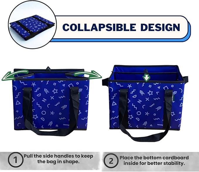 Reusable Grocery Bags (3 Pack) - Heavy Duty Foldable Tote Bags with Long Handles & Hard Bottom - Large Reusable Shopping Bags, Box-Shaped Grocery Totes Hold Up to 65 lbs, Stand Up & Fold Flat - Image 6