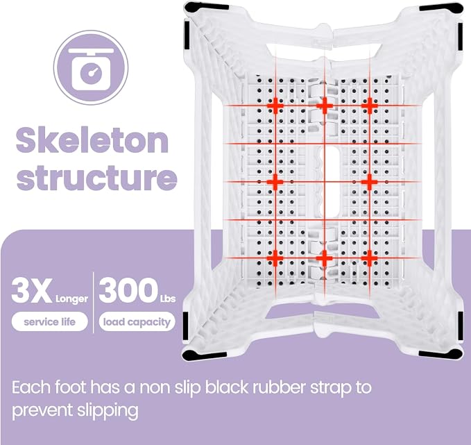 9" Folding Step Stool, Non-Slip Surface Stool for Kids, Dot White | Heavy Duty Foldable Stools, Lightweight, Holds 300 lb, for Toddler Kitchen Bathroom Bedroom Outdoor, Collapsible with Handle - Image 2