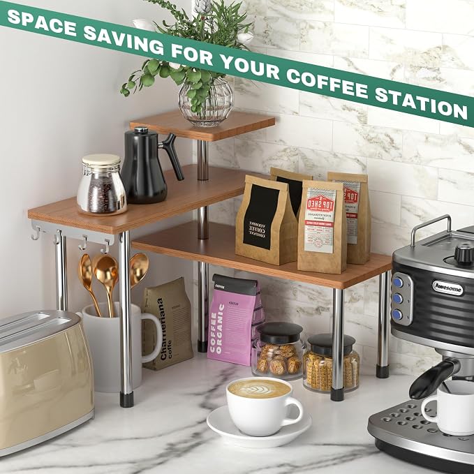 ZHWS Bathroom Counter Organizer Corner Countertop Shelf Adjustable 3 Tier Corner Shelf Kitchen Counter Organizer with 4 Metal Hooks for Bathroom Counter, Makeups, Dresser Table, Over Sink - Image 4