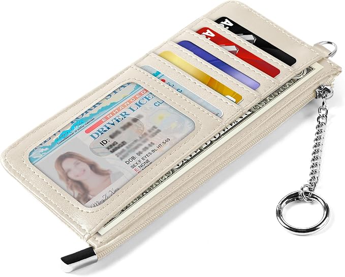 RFID Blocking Slim Credit Card Holder Wallet with Zipper Money Pocket & Keychain, Slim Airtag Wallet for Men Women - Image 3