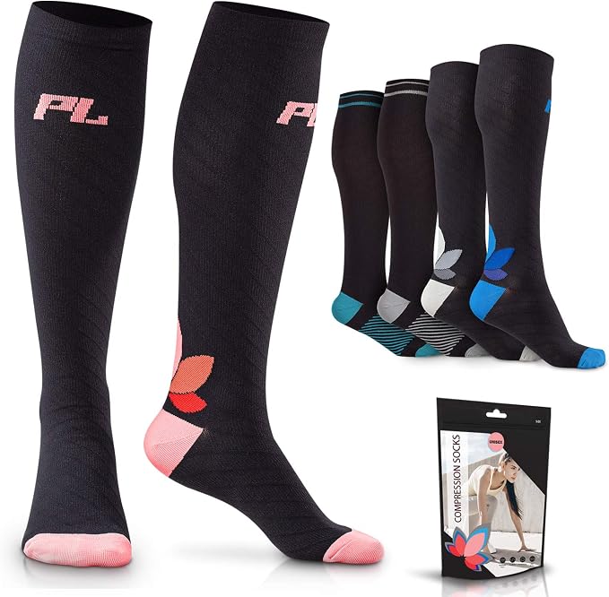 POWERLIX Compression Socks for Women & Men (Pair) for Neuropathy Swelling Pain Relief 20-30 mmHg Medical Knee-high Stockings by POWERLIX