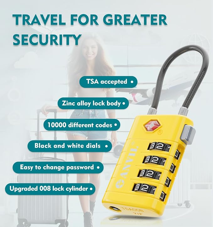 ANVIL TSA Approved Luggage Locks with Search Alert Indicator, 4-Digit Combination Suitcase Lock, Advanced TSA008 Core Heavy Duty Anti-Theft Travel Lock for Double Zippers, Backpacks - Image 5