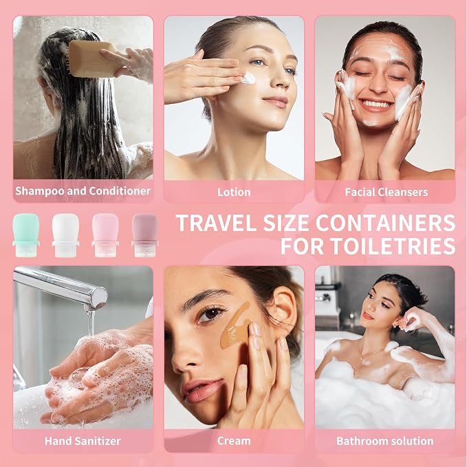 4 Pack 1oz Silicone Travel Bottles Leak Proof Squeeze Bottles For Toiletries Shampoo Conditioner Lotion Salad Dressing Travel Size Containers - Image 4