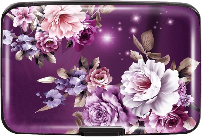 Credit Card Holder for Women,RFID Blocking Slim Hard Mini Flowers Card Case ID Case Travel Wallet Purple by Coco+Rossi