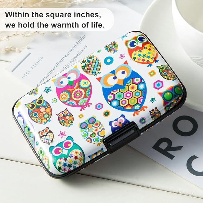 Mini RFID Aluminum Wallet Credit Cards Holder Business Card Case Metal ID Case for Men Women (Owl) - Image 6