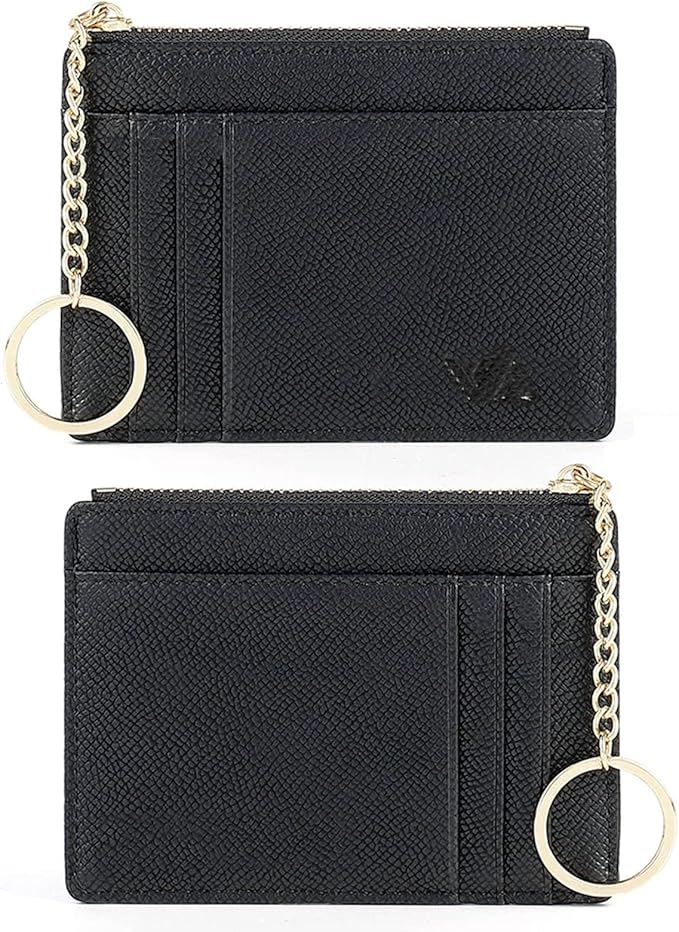 Valentoria Slim RFID Blocking Card Holder Small Pocket Wallet Keychian Zipper Coin Purse Mini Cash & Coin & Cards Case for Women Men | Slim by VALENTORIA