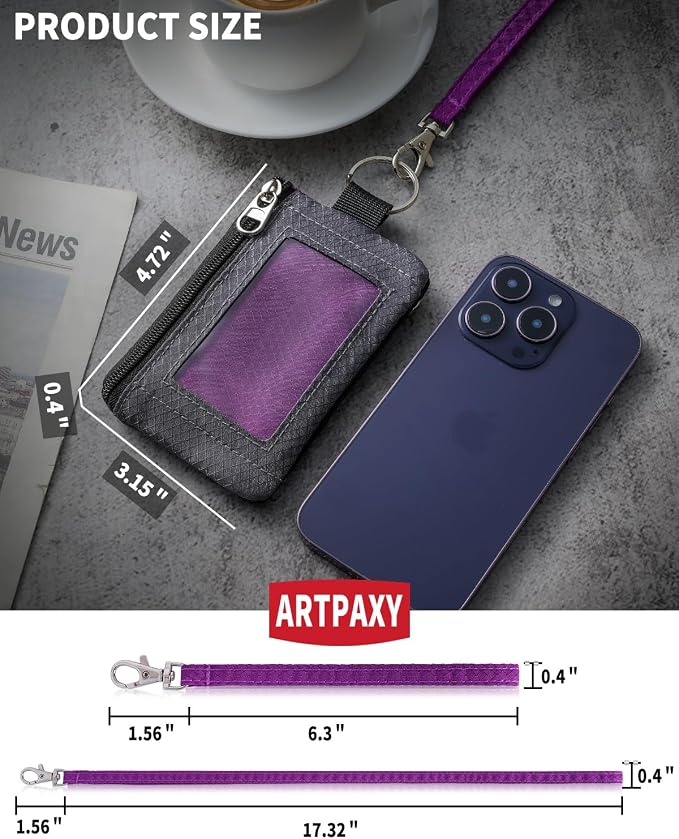 Artpaxy Minimalist Wallet For Mens Womens, Keychain RFID Blocking Zipper Small Wallet with ID Window 2 Lanyards,Water Resistant Travel Cash Card Coin Case Boys Girls - Image 3