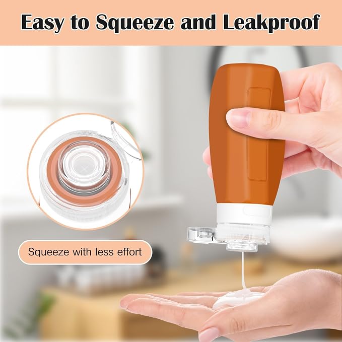 Redfly 17 Pack Travel Bottles for Toiletries, Tsa Approved 3oz Travel Size Containers, Leak Proof Travel Size Toiletries Bottles Silicone, BPA Free Refillable Shampoo Conditioners Kits, Apricot - Image 4