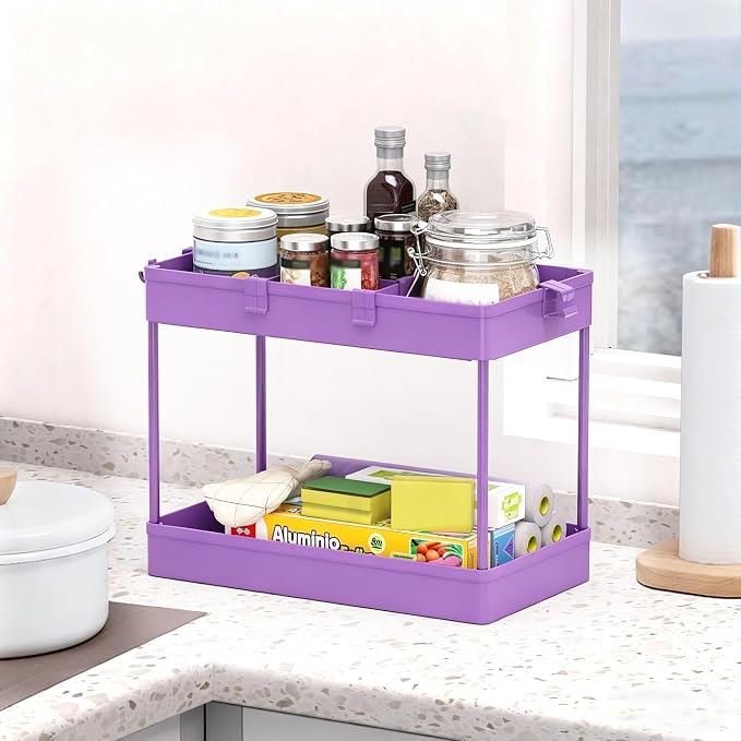 Slim Storage Cart 3 Tier,Bathroom Organizer Rolling Utility,Mobile Shelving Unit Slide Out for Office, Kitchen, Laundry Room & Narrow Places,Purple - Image 6