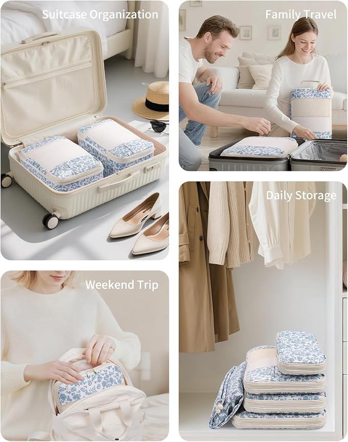 Narwey 6 Set Compression Packing Cubes for Travel Women Men, Travel Cubes for Carry On Suitcase, Durable Compression Luggage Organizer Bags - Image 7