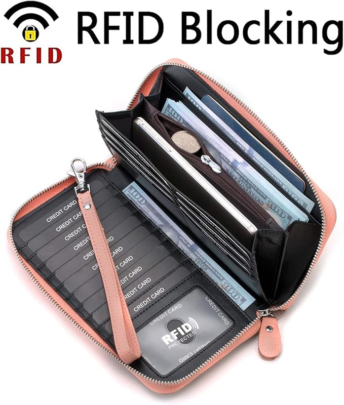 Moflycom Womens Wallet RFID Blocking Genuine Leather Multi Credit Card Large Capacity Zip Around Clutch Travel Purse Wristlet - Image 2