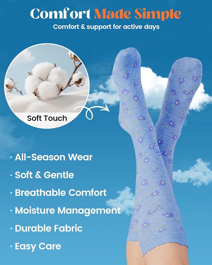 LEVSOX Cotton Compression Socks for Women Men 20-30 mmHg Knee High Cute Support Sock for Nurses Flying Pregnancy - Image 2