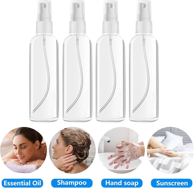 DTDNZKN 4 Pack 3.4 Oz (100ml) TSA Approved Travel Bottles | Travel Size Containers Plastic Spray Bottles withFunnels and Labels - Fine Mist, Refillable, Leak Proof - Image 5