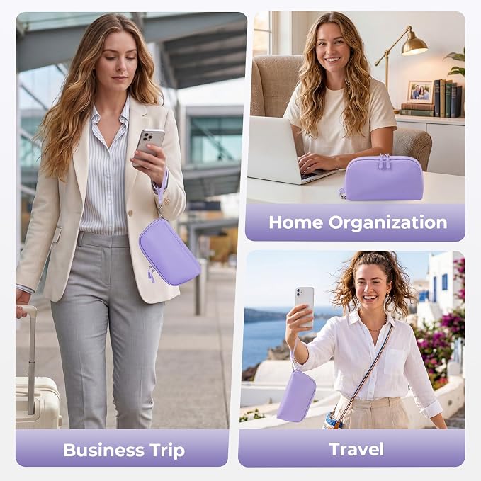 FYY Travel Cable Organizer - 8 Compartments, Lightweight, Water Repellent | With Wrist Strap, Portable Tech Pouch for Cord Charger, Travel and Business Trips Use, Soft Shell Nylon, Purple (Small) - Image 7