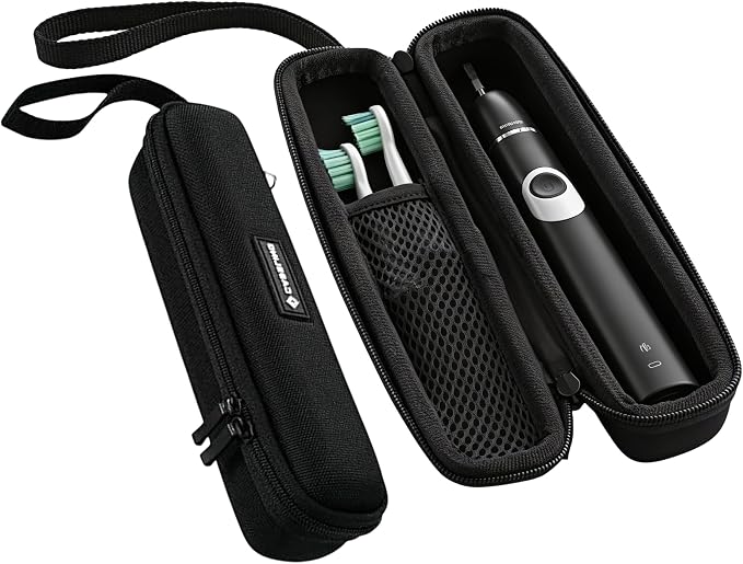 Toothbrush Case for Sonicare 5300 4100 5100 6100, Oral-B 1000, AquaSonic | Protective hardshell fits top electric toothbrushes. water-resistant storage pouch with charger mesh pocket, wrist strap. by caseling