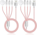 2Pack Multi Charging Cable for Apple Watch Charger 4 in 1 Travel Essentials RV Camping Essentials USB C/L/Micro Compatible with iWatch Series 11-1/iPhone 17/16/15/Android Airplane Gadgets-4FT/Pink by ChargeBeyondPowerWithin